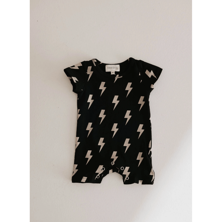 Forever French Baby T-Shirt Romper- Black & Tan Lightning Bolt Romper Forever French Baby NB