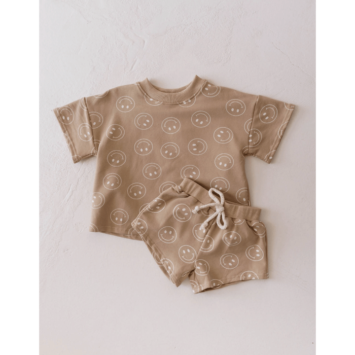 Forever French Baby Short Set- Just Smile Tan Short Set Forever French Baby 12-18 Months