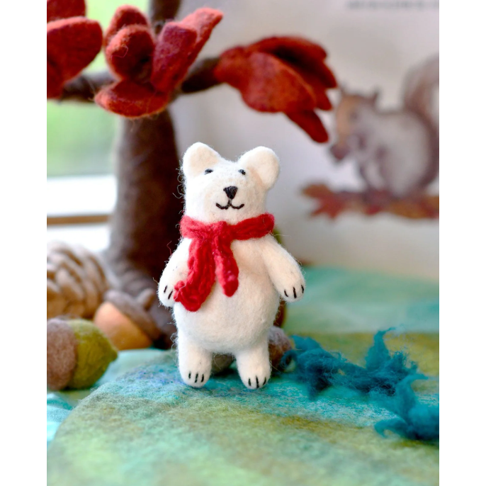 Tara Treasures Christmas Peg Dolls Set - Felt Polar Bear with Red Scarf Toy Wooden Toys Tara Treasures
