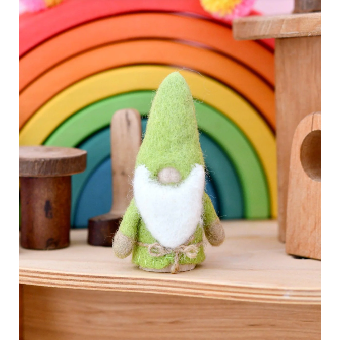 Tara Treasures Lime Green Felt Gnome Peg Doll Wooden Toys Tara Treasures