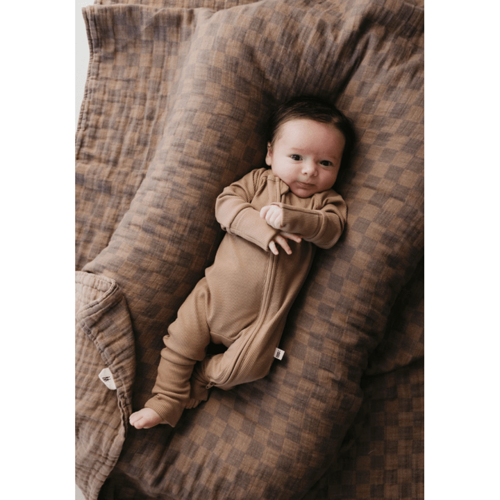 Forever French Baby Bamboo Zip Pajamas- Ribbed Milk Chocolate Romper Forever French Baby