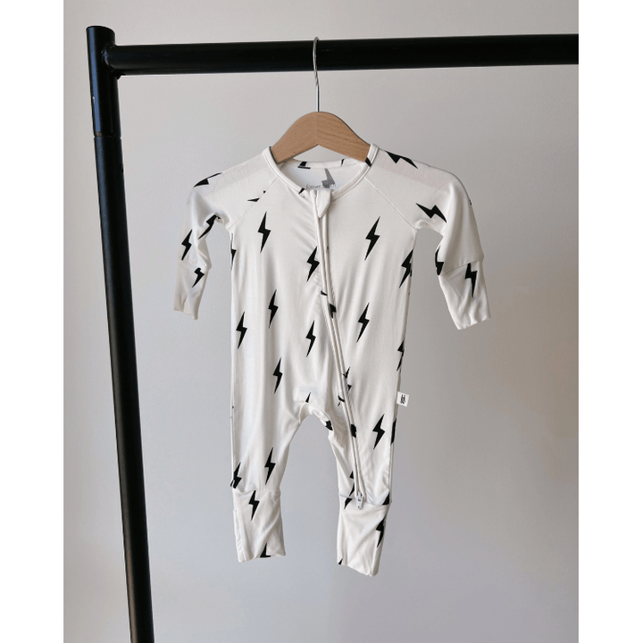 Forever French Baby Bamboo Zip Pajamas- White & Black Lightning Bolt Romper Forever French Baby Newborn