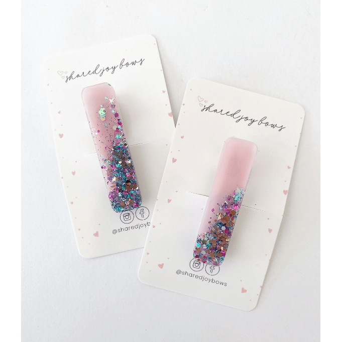Shared Joy Bows Resin Hair Clips- Pink Glitter Hair clip Shared Joy