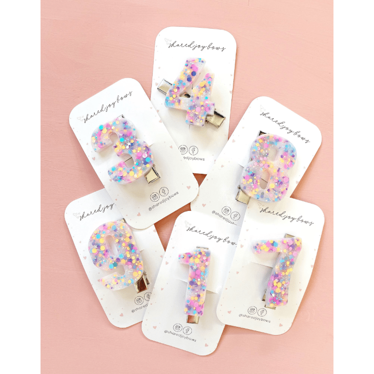 Shared Joy Bows Resin Hair Clips- Birthday Hair clip Shared Joy