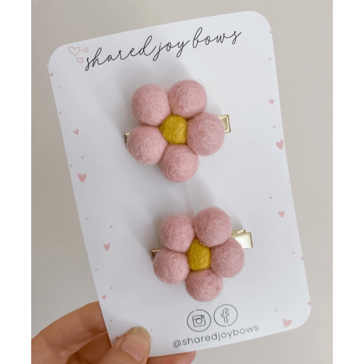 Shared Joy Bows Felt Floral Hair Clips Hair clip Shared Joy Light Pink