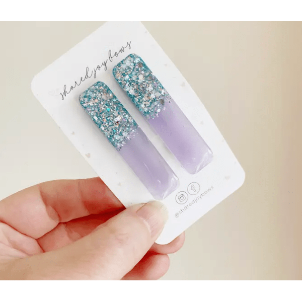 Shared Joy Bows Resin Hair Clips- Mint & Lavender Glitter Hair clip Shared Joy