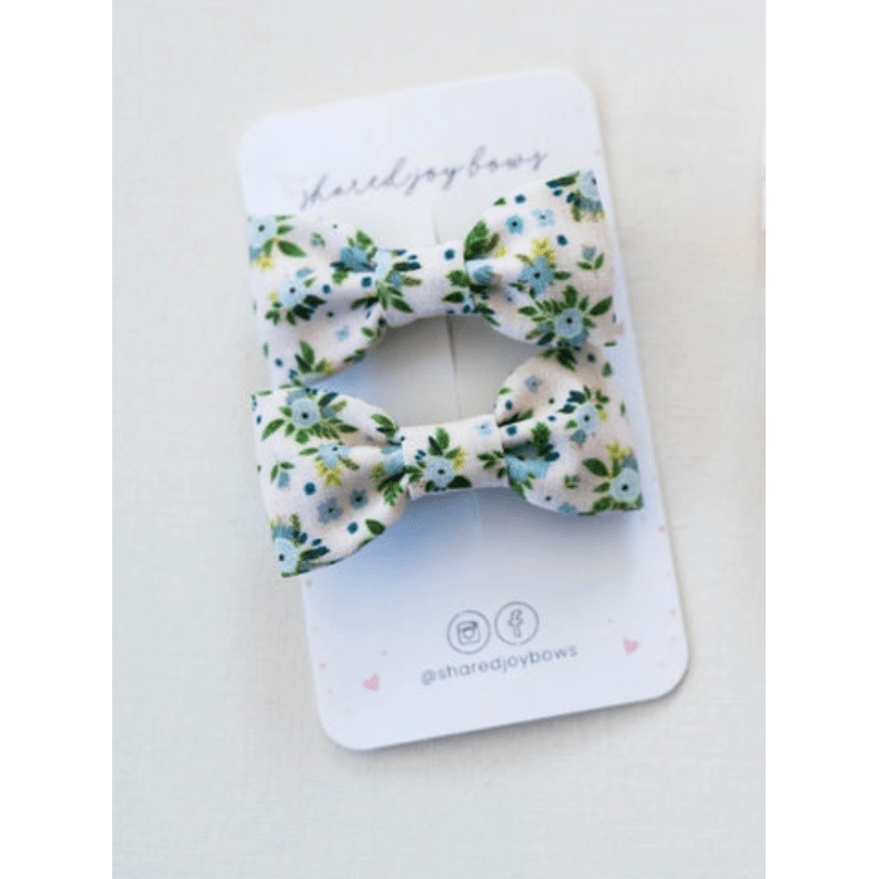 Shared Joy Bows Pigtail Hair Clips- Blue Floral Hair clip Shared Joy