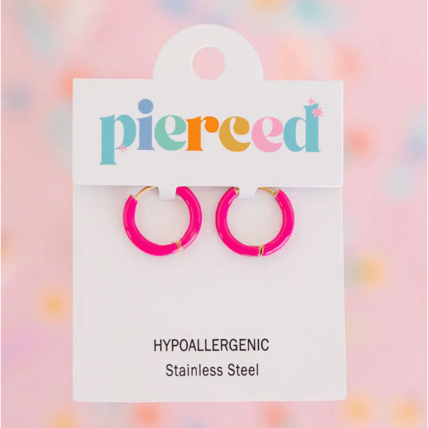 Pierced Co Color Huggies Earrings- Hot Pink Earrings Pierced Co
