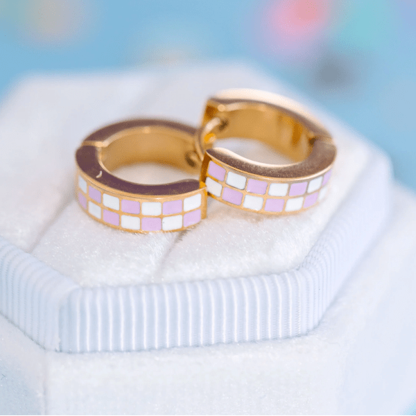 Pierced Co Checkered Huggies- Lilac Earrings Pierced Co