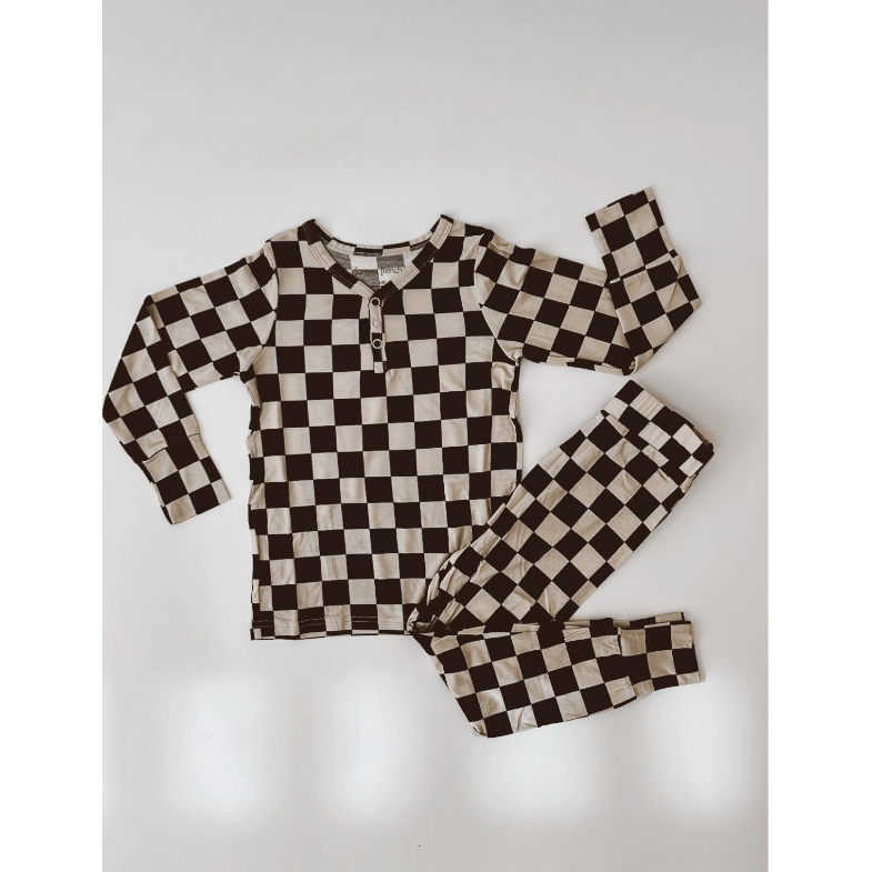Forever French Bamboo Two Piece Pajama Set- Black Checkerboard Toddler Clothing Forever French Baby