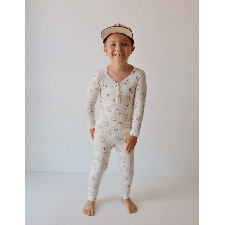 Forever French Bamboo Two Piece Pajama Set- Green Smiles Toddler Clothing Forever French Baby