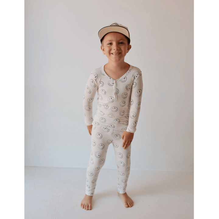 Forever French Bamboo Two Piece Pajama Set- Green Smiles Toddler Clothing Forever French Baby