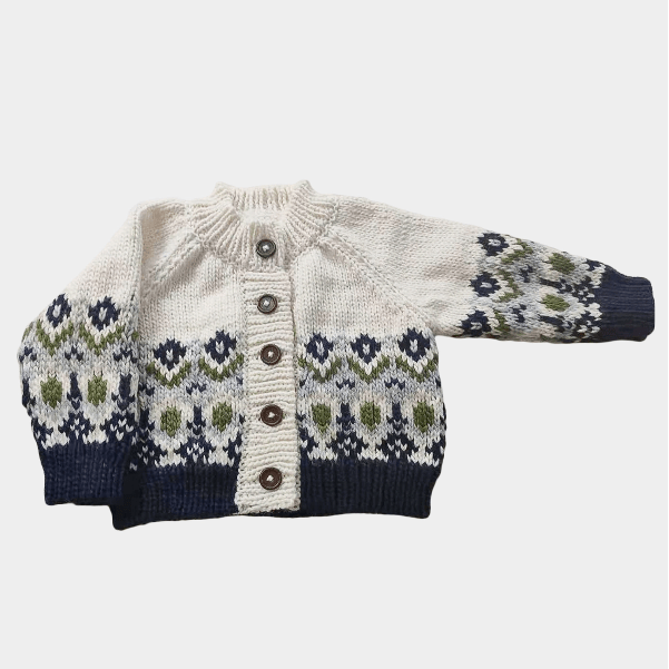 Knitted cardigan with floral pattern on a white background