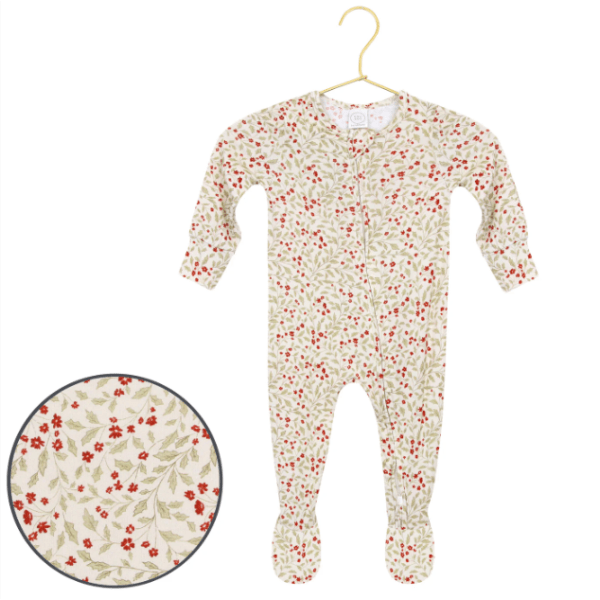 Lou Lou & Company Zippered Holiday Footie- Holly Footie Lou Lou & Company