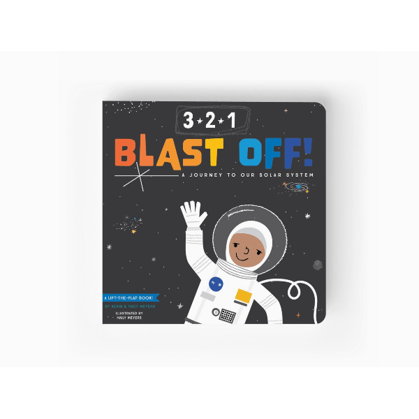 Children's book titled '3-2-1 Blast Off!' with an astronaut illustration on a white background