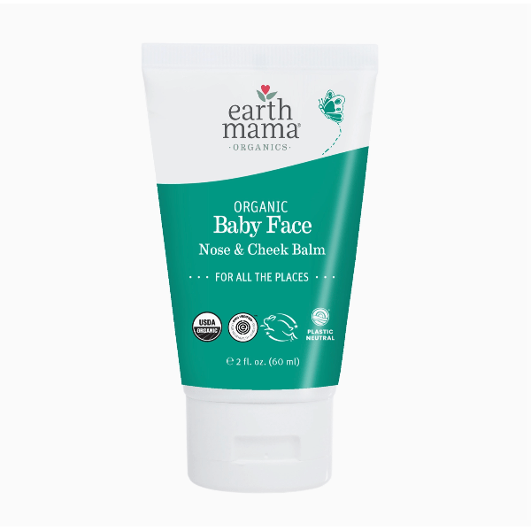 Earth Mama Organic Baby Face Nose & Cheek Balm tube on a white background