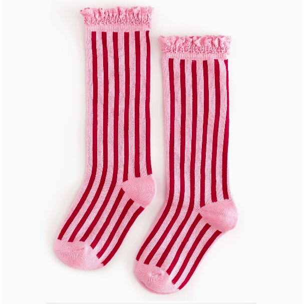 Little Stocking Co.- Lace Top Knee High Socks- Candy Stripe kids socks Little Stocking Co.