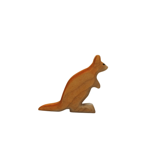 Wooden kangaroo figurine on a white background