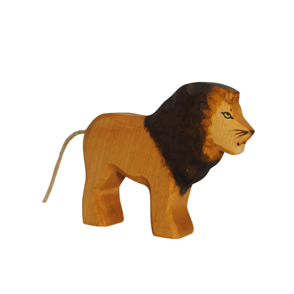 Wooden lion toy on a white background