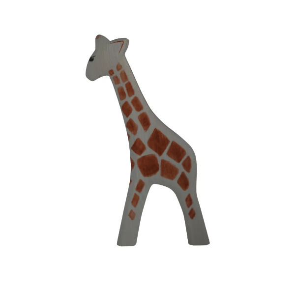 Wooden giraffe toy on a white background