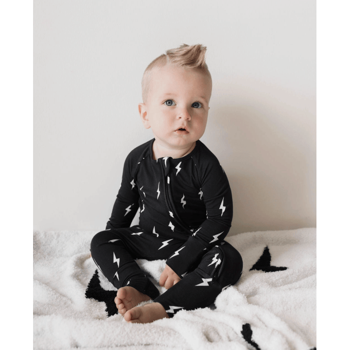 Forever French Bamboo Zip Pajamas - Midnight Lightning Bolt