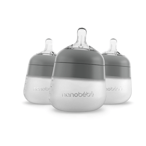 Nanobebe 5oz Flexy Silicone Baby Bottle- 3 Pack Bottles & Sippies Nanobebe Grey