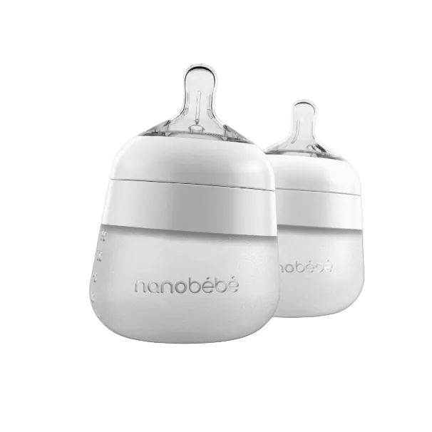 Nanobebe 5oz Flexy Silicone Baby Bottle- 2 Pack Bottles & Sippies Nanobebe White
