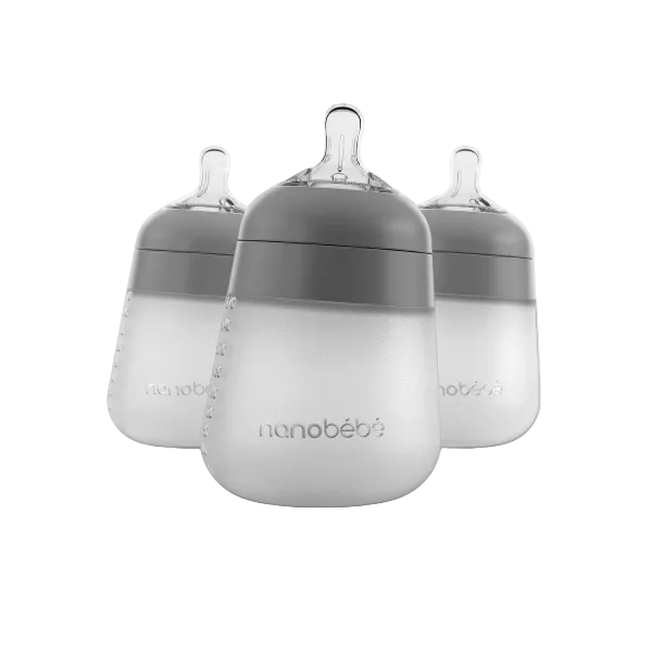 Nanobebe 9oz Flexy Silicone Baby Bottle- 3 Pack Bottles & Sippies Nanobebe Grey