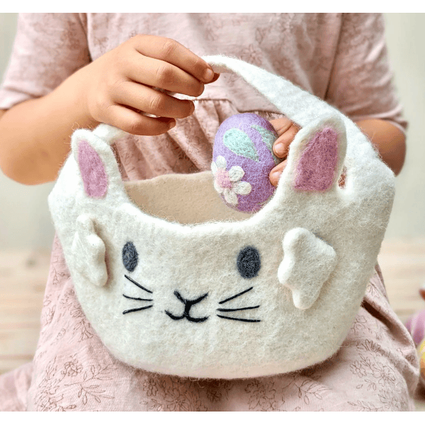 Tara Treasures Felt Easter Egg Basket- White Bunny Baskets Tara Treasures