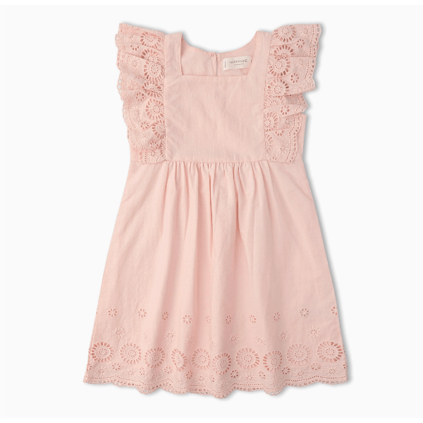 Makemake Organics Eyelet Flutter Dress- Blush Dresses Makemake Organics 6-12M