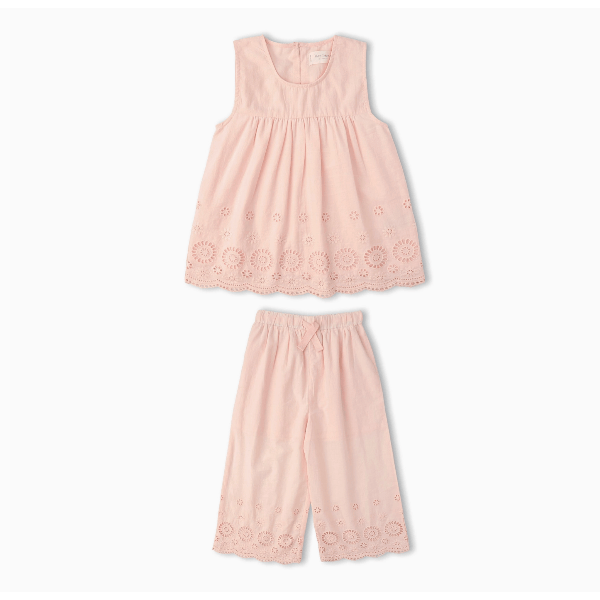 Makemake Organics Eyelet Top & Pants Set- Blush Tops & Bottoms Makemake Organics 2T