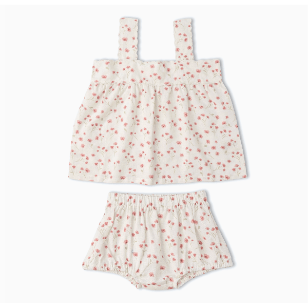 Makemake Organics Scalloped Top & Bloomers Set- Pink Bloom Tops & Bottoms Makemake Organics 0-3M