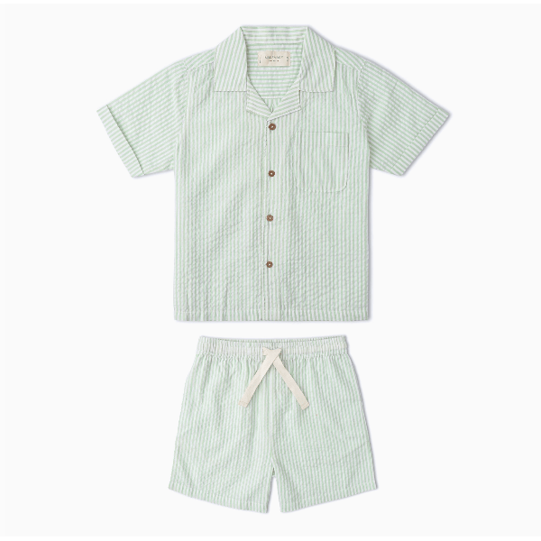 Makemake Organics Shirt & Short Set- Basil Stripe Tops & Bottoms Makemake Organics 2T