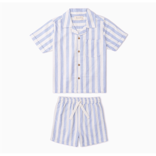 Makemake Organics- Shirt & Short Set- Blue Stripe Tops & Bottoms Makemake Organics