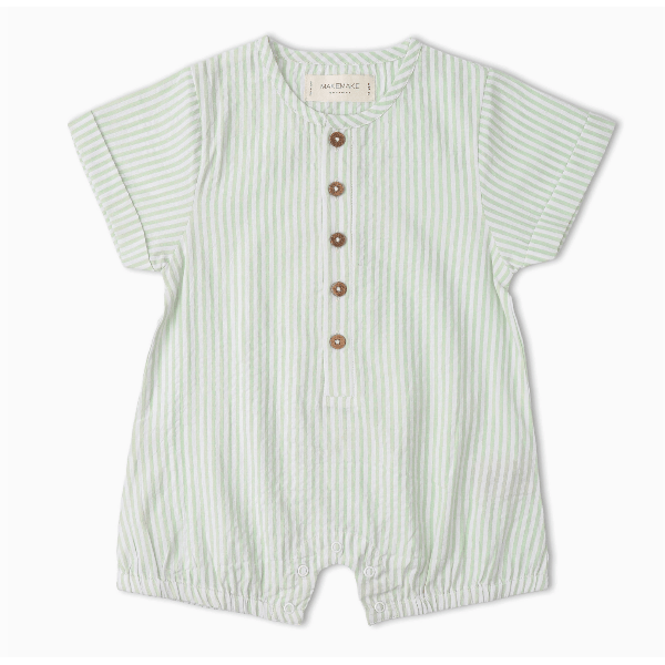 Makemake Organics Short Bubble Romper - Basil Stripes Romper Makemake Organics 0-3M