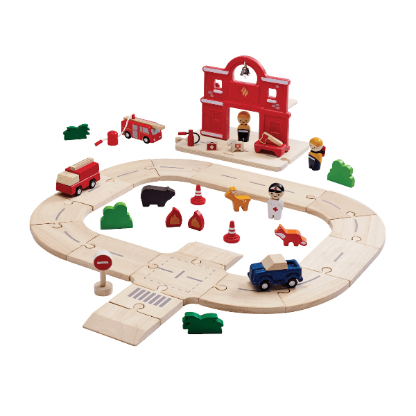 Plan Toys Fire &amp; Rescue Roadway Playset Toy train Plan Toys