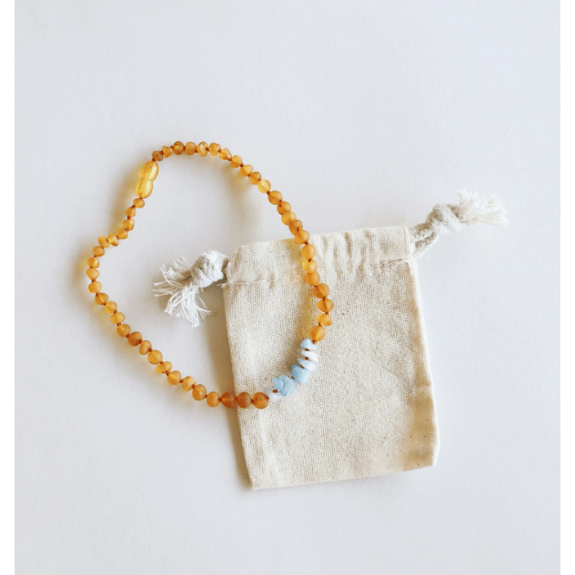 Canyonleaf Kids Raw Honey Amber + Raw Aquamarine Necklace Pacifiers and Teething Canyonleaf