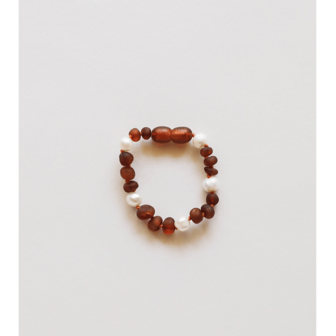 Canyonleaf Raw Cognac Amber & Pearl Halo- 5" Baby Bracelet Pacifiers and Teething Canyonleaf