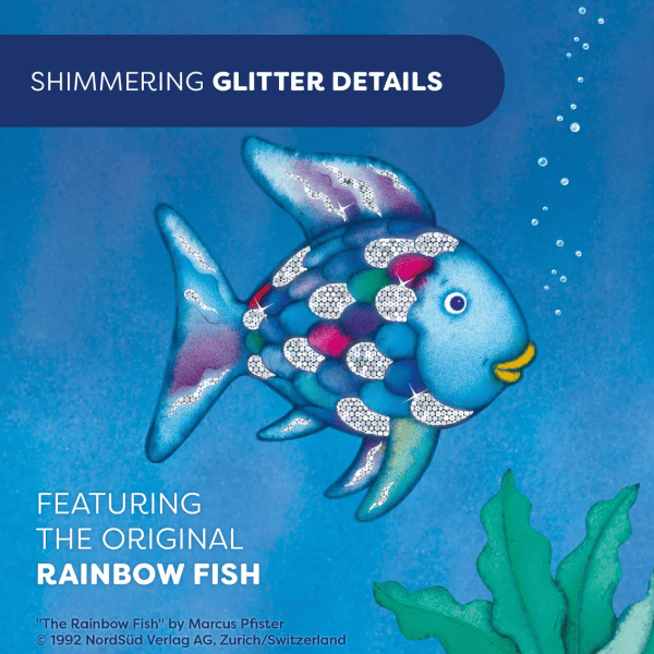 A square cover-style graphic with a blue underwater scene featuring a colorful rainbow fish. Text at the top reads &