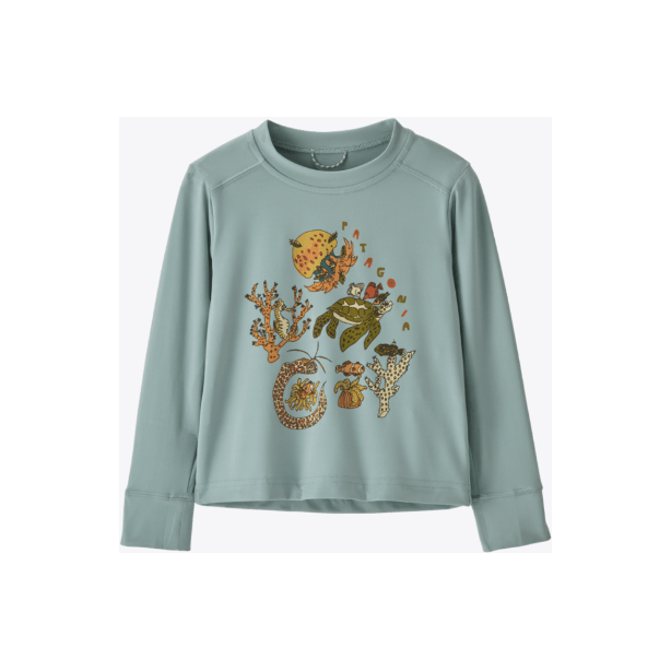 Spring 2025 Patagonia Baby L/S Cap SW T-Shirt Sun & Insect Protection Patagonia Coral Community: Thermal Blue 6 Months