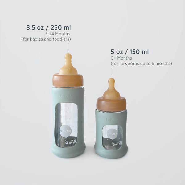 Hevea Wide Neck Baby Glass Bottle with Sleeve- 150ML/5OZ, single Glass Bottle Hevea