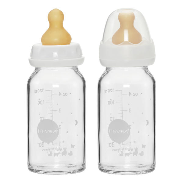 Hevea Standard Neck Glass Baby Bottles- 120ML/ 4oz, Two-Pack Glass Bottle Hevea
