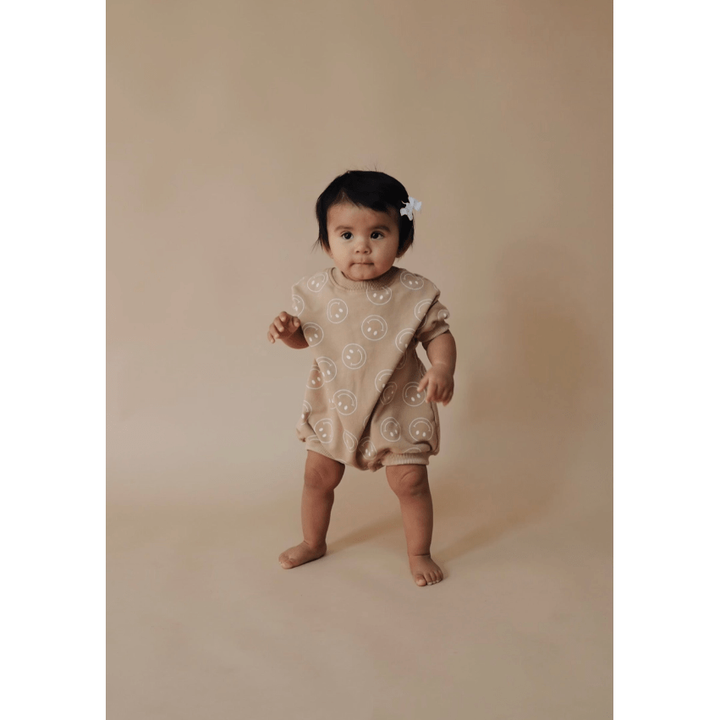 Forever French Baby Short Sleeve Romper- Just Smile Tan Romper Forever French Baby