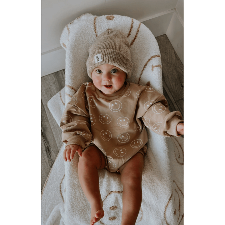 Forever French Baby Short Sleeve Romper- Just Smile Tan Romper Forever French Baby