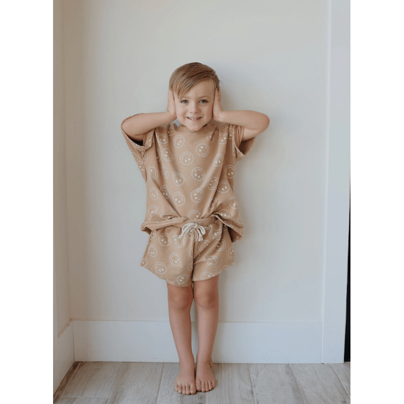 Forever French Baby Short Set- Just Smile Tan Short Set Forever French Baby