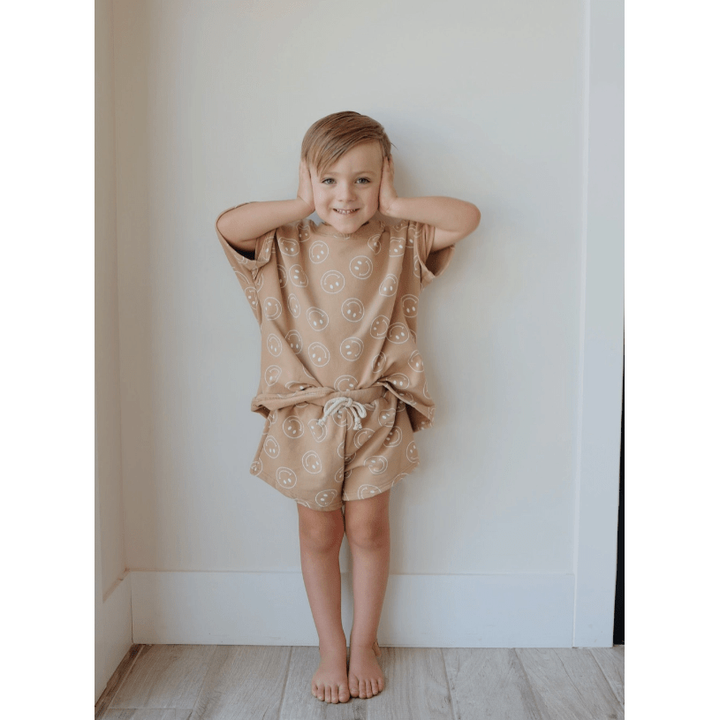 Forever French Baby Short Set- Just Smile Tan Short Set Forever French Baby