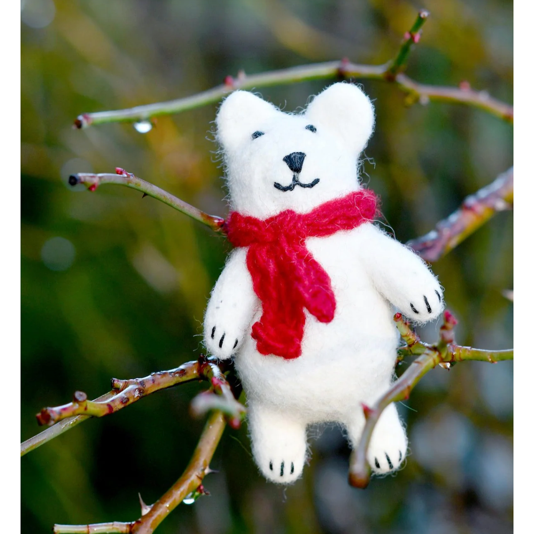 Tara Treasures Christmas Peg Dolls Set - Felt Polar Bear with Red Scarf Toy Wooden Toys Tara Treasures