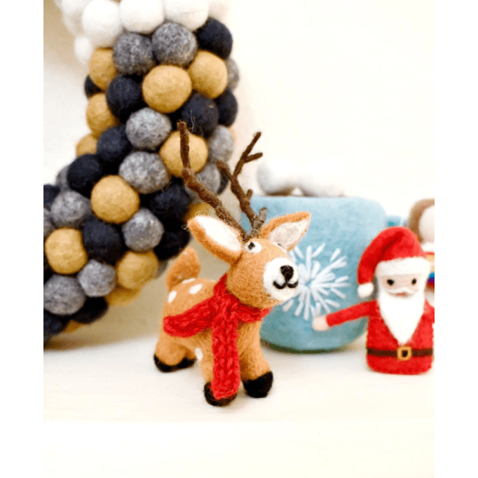 Tara Treasures Christmas Peg Dolls Set - Felt Reindeer with Red Scarf Toy Wooden Toys Tara Treasures