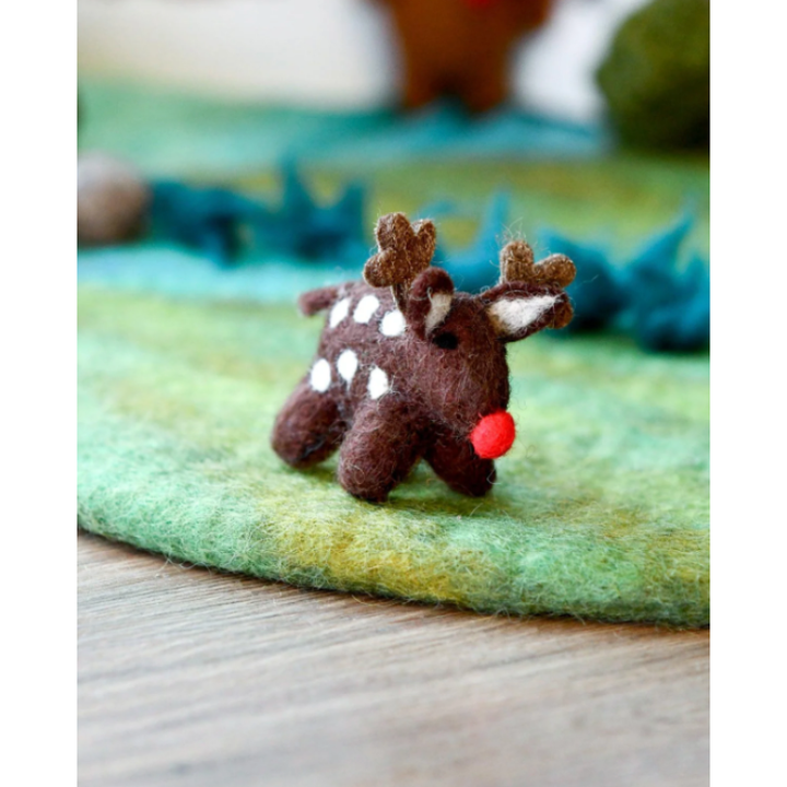Tara Treasures Christmas Peg Dolls Set - Felt Small Red-Nosed Reindeer Toy Wooden Toys Tara Treasures