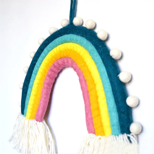 Tara Treasures Rainbow Hanging with Pompoms - Sunset Nursery Decor Tara Treasures
